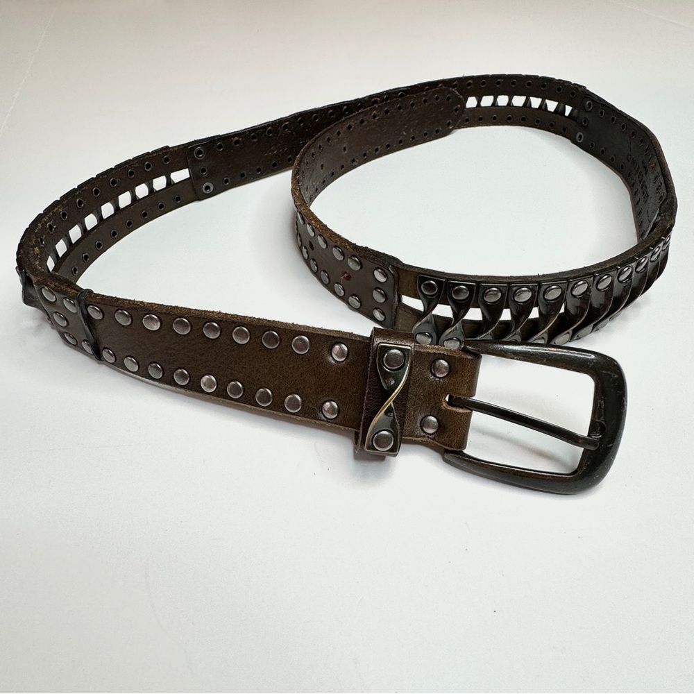 Women’s Studded Olive Leather Vintage Gothic Biker Belt 90CM LKB213
